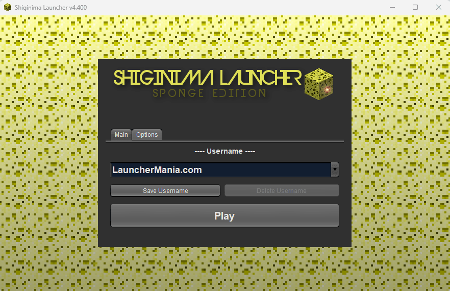 Captura de tela do Shiginima Launcher. O nome de usuário é launchermania.com